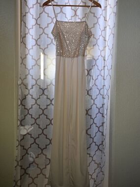 Sparkly Sequin Gold Bodice With Ivory Spaghetti Strap Jumpsuit